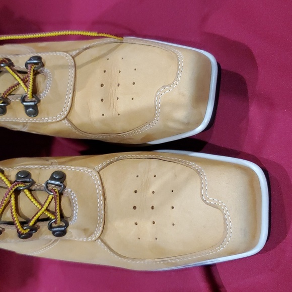 Timberland tan full lace wedge heel squared toe nubuck suede boots - Picture 5 of 10